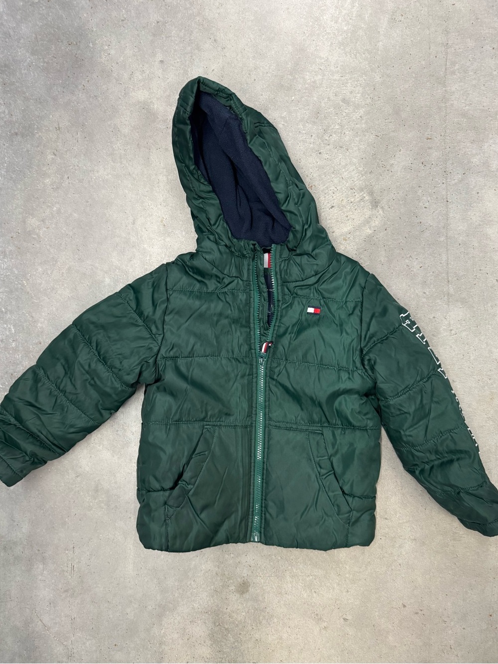 Tommy Hilfiger Boys Green Hooded Puffer Jacket Size 4 Fleece Lined